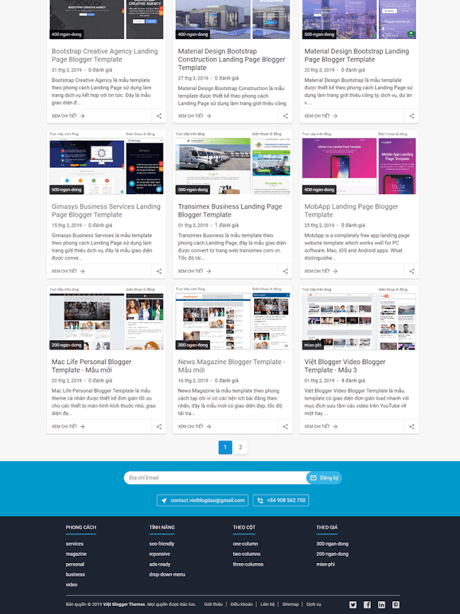 Giao diện bán theme bằng Blogspot